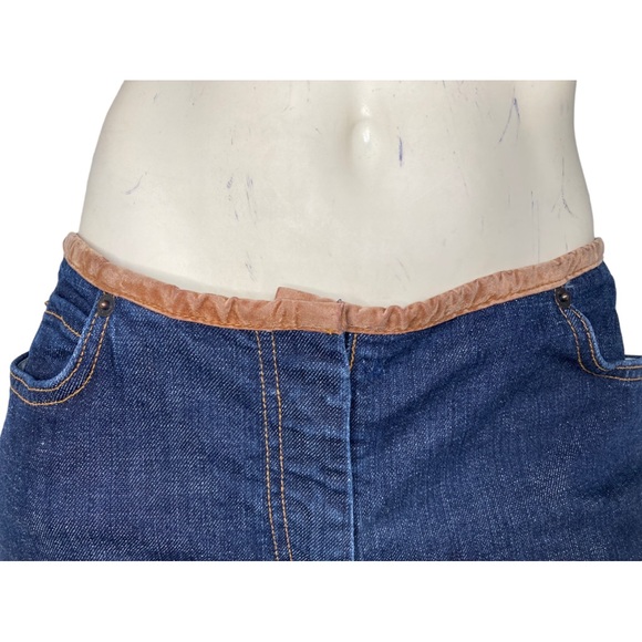 ARDEN B Vintage 90s Dark Denim Wash Brown Suede Trim Hip Hugger Low Rise Jeans - Picture 9 of 13